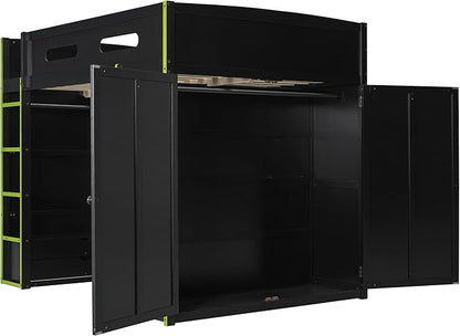 GOWE Full Size Wood Loft Bed with Desk,Wardrobe,Ample Storage Space,and RGB Light, Green(Old SKU:LT000261AAG)