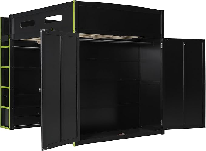 GOWE Full Size Wood Loft Bed with Desk,Wardrobe,Ample Storage Space,and RGB Light, Green(Old SKU:LT000261AAG)