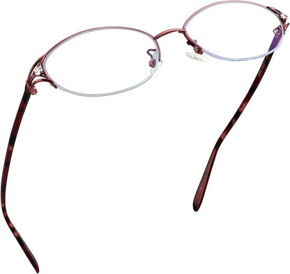 LifeArt Alloy Semi-Rimless Reading Glasses,Blue Light Blocking Glasses, Anti Eyestrain, Computer Gaming Glasses, TV Glasses for Women Men, Anti Glare (Red, +0.75 Magnification)