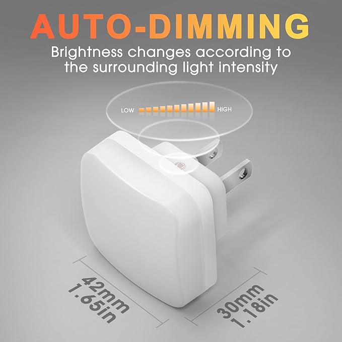 Amber Night Lights Plug into Wall, Nightlights With Light Sensor Dusk to Dawn, 0.3W Square Plug in Night Light for Kids, Amber Night Light for Bathroom Bedroom Kitchen, 2 Pack LED Night Lights