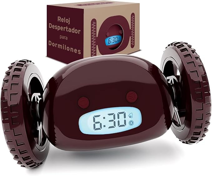 CLOCKY Alarm Clock on Wheels – Loud Rolling Alarm Clock for Heavy Sleepers | Runaway Clock That Jumps & Runs to Wake You Up | Funny Unique Gift for Adults, Teens & Kids Bedrooms (Wine)