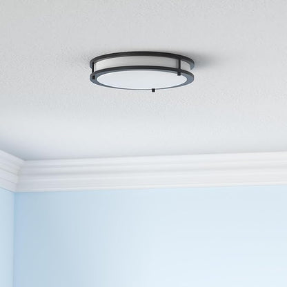 ASD LED 12" Round Flush Mount Lighting, Close to Ceiling Light Fixture | 3CCT, Dimmable, Energy Star, ETL Listed | 20W 1532LM 3000-5000K 120V | Low Profile Double Ring Lamp | Black, 4 Pack