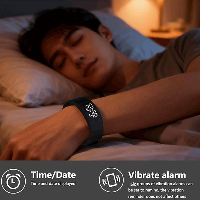 Vibrating Alarm Wristband Deaf People Watch Band Fit Sleeps Rise Silent Shock Clock Bracelet Bands for Heavy Sleepers Wearable Wrist Band That Won't Wake Partner Vibration Bed Shaker