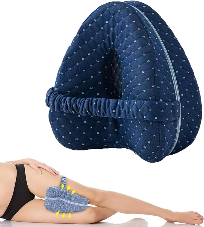 Hip Alignment Pillow for Side Sleepers – Memory Foam Knee Pillow for Sciatica & Hip Pain Relief, Smooth Spine Leg Support Cushion for Pregnancy, Seniors, and Recovery (Blue Dot)