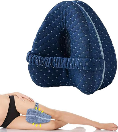 Hip Alignment Pillow for Side Sleepers – Memory Foam Knee Pillow for Sciatica & Hip Pain Relief, Smooth Spine Leg Support Cushion for Pregnancy, Seniors, and Recovery (Blue Dot)