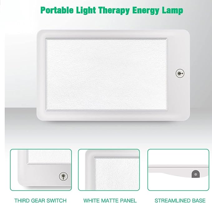 Portable Light Therapy Lamp, 32000 Lux, UV-Free, Adjustable Brightness, Foldable Bracket, White, 27.6 x 12.6cm