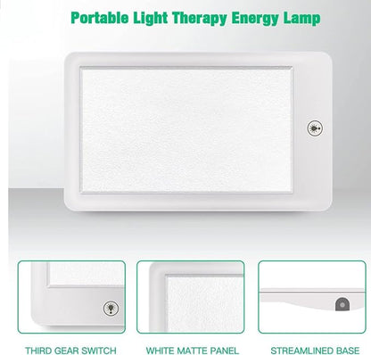 Portable Light Therapy Lamp, 32000 Lux, UV-Free, Adjustable Brightness, Foldable Bracket, White, 27.6 x 12.6cm