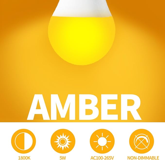 1800K Amber Light Bulbs for Sleep, 5W Blue Light Free Light Bulbs, Promote Melatonin Production, Relieve Stress, Assisting Sleep, a19 Amber Night Light qith E26/E27 Base for Most Lamps, 4PK