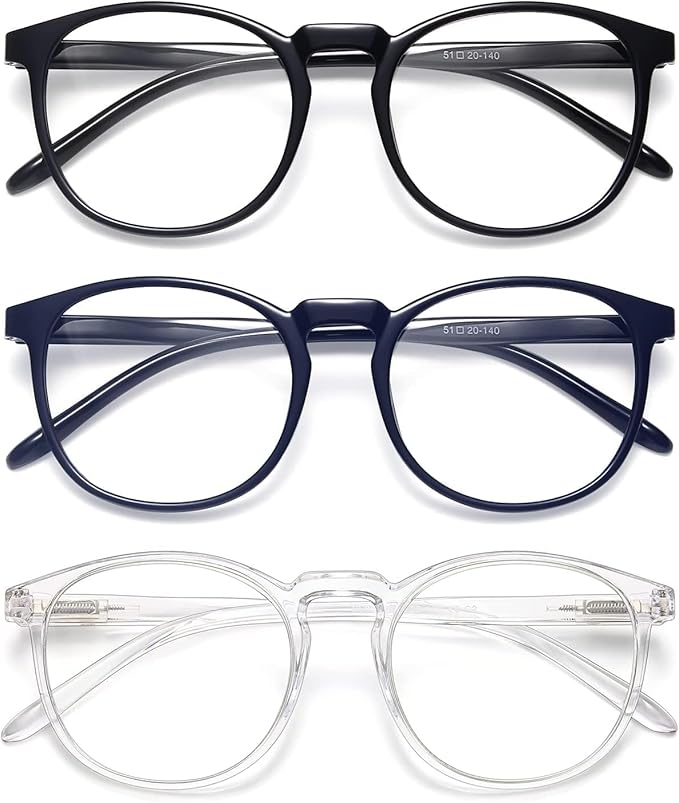 IBOANN Chic & Comfy Blue Light Glasses for Women - 3-Pack Round Frames, Screen-Ready Style with UV Protection Coating