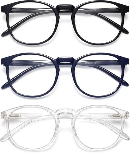 IBOANN Chic & Comfy Blue Light Glasses for Women - 3-Pack Round Frames, Screen-Ready Style with UV Protection Coating