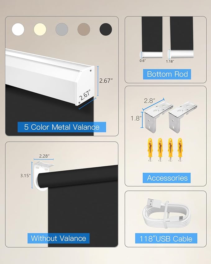 Motorized Roller Shade with Remote Control, Blackout Electric Shade for Windows Compatible with Alexa Google via Hub, Rechargeable Smart Window Blind Customized Size (Vinyl Black)