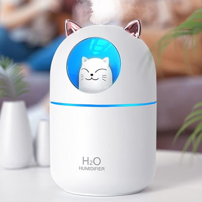 Small Humidifier Cute Portable Cool Mist Humidifier 300ML 7 Color Night Light USB Air Humidifier for Bedroom Office Desk Car Plants Travel (White)