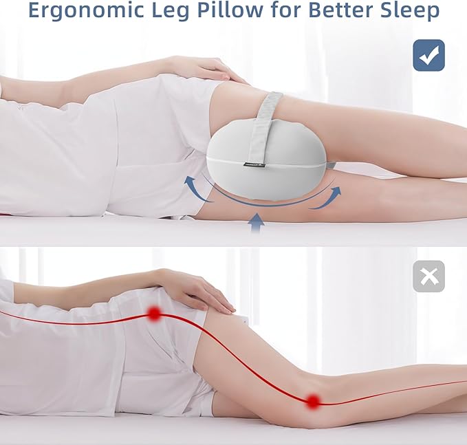 Leg Pillow for Side Sleeping - Between Knee Pillow for Side Sleepers - Ergonomic Memory Foam Knee Pillow for Knee Pain, Hip Alignment, Cooling Cover & Removable (Grey)