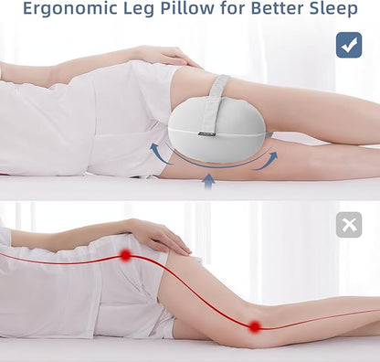 Leg Pillow for Side Sleeping - Between Knee Pillow for Side Sleepers - Ergonomic Memory Foam Knee Pillow for Knee Pain, Hip Alignment, Cooling Cover & Removable (Grey)