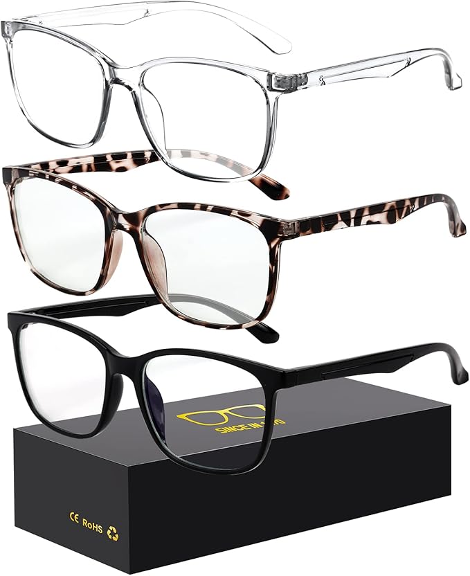 Blue-Light Blocking Glasses Computer Reading/Gaming/TV/Phones Glasses Fashion Anti Eyestrain UV Glasses for Women Men(D5 Black + Douhua + Transparent)