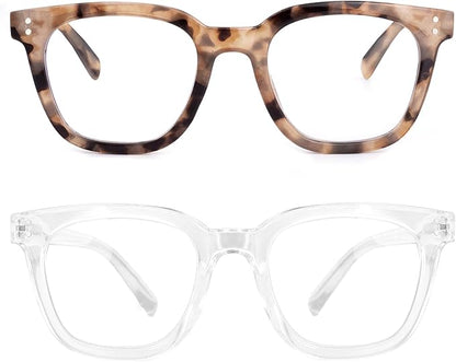 2Pack Reading Glasses for Men Women Blue Light Blocking with Spring Hinge, Blocking Readers Anti UV Ray Filter Eyeglasses(Amber Tortoiseshell/Transparent,1.0