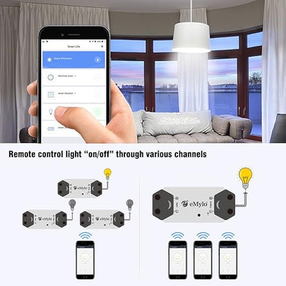 eMylo Smart WiFi Light Switch Wireless Relay Switch Module Remote Control Home Automation Timers Compatible with Alexa Echo Google Home iPhone Android App (6 Pack)