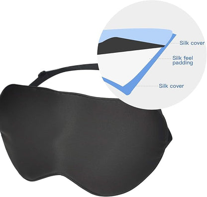 MMCTION Silk Satin Sleep Eye Mask Ultra Comfortable Soft Eye Covers Night Mask Blackout Blindford Eye Shades for Sleeping with Adjustable Strap for Women Men Black