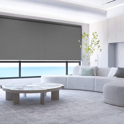 ZSHINE Motorized Blackout Window Blinds Over-Size Customize Width (21-114 Inches) Remote Control Wireless and Rechargeable Motor Roller Shades Blinds for Windows(Dark Grey)