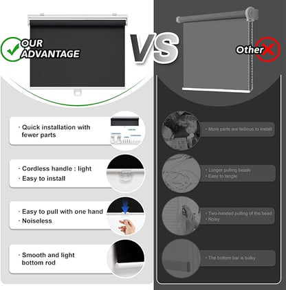 Cordless Roller Shades Blackout Blinds for Windows Room Darkening Rolled Up Shades with Spring System, UV Protection Window Shades Door Blinds for Home and Office (54" W x 72" H, Black)