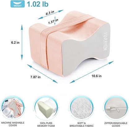 foverhom Memory Foam Knee Pillow,Orthopedic Leg Pillow for Sciatica Relief,Back Pain, Pregnancy, Leg Pain, Hip Pain and Sciatica Relief,Pink Peach