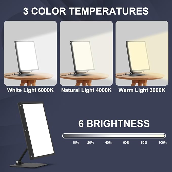 Light Therapy Lamp,10000 Lux UV-Free Desk Happy Lamp, 5 Colors & 5 Brightness Levels I-Beam Sun Lamp with Flexible Gooseneck for Study/Home/Office