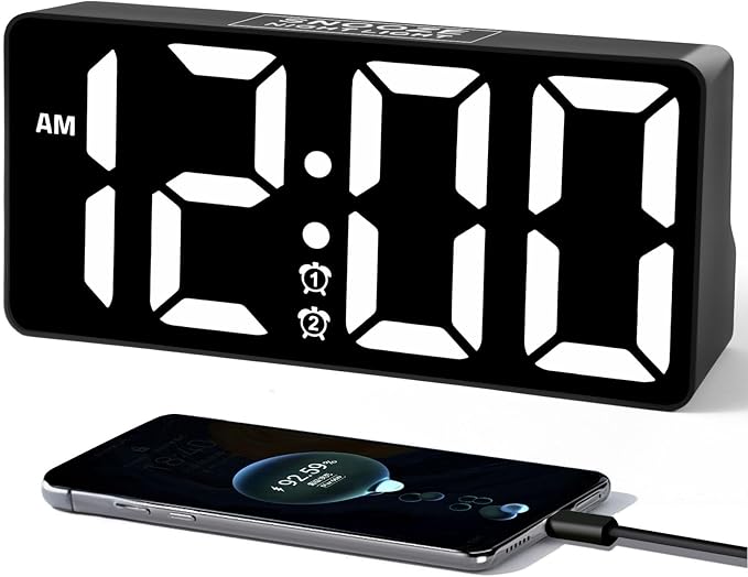 PPLEE Alarm Clock for Bedroom with Night Light & Bold Digits-7 in Digital Clock with Dual Alarms & USB Charger Ports,Battery Backup,Adjustable Brightness&Volume,DST, Loud Desk Clock for Heavy Sleeper