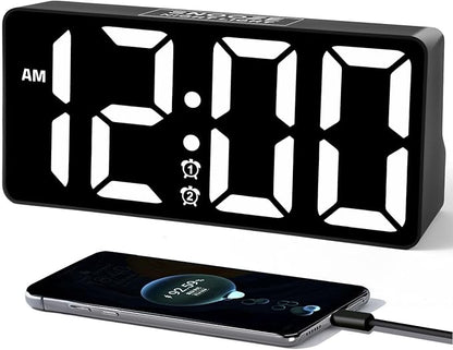 PPLEE Alarm Clock for Bedroom with Night Light & Bold Digits-7 in Digital Clock with Dual Alarms & USB Charger Ports,Battery Backup,Adjustable Brightness&Volume,DST, Loud Desk Clock for Heavy Sleeper