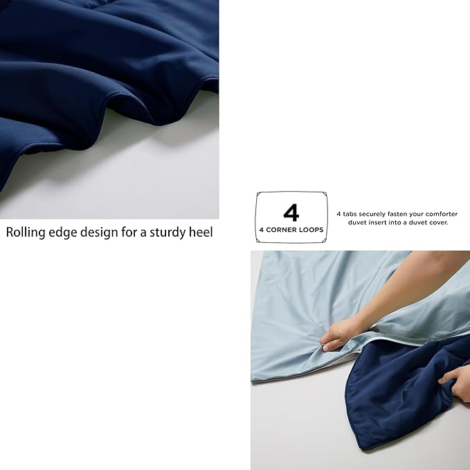 Zaizaihome Natural Bamboo Viscose Comforter Set King Size 3 Pieces, All-Season Soft Breathable Moisture-Wicking Quilt with Matching Pillowcases, Machine Washable, Quilted Fluffy Comforter (Navy Blue)