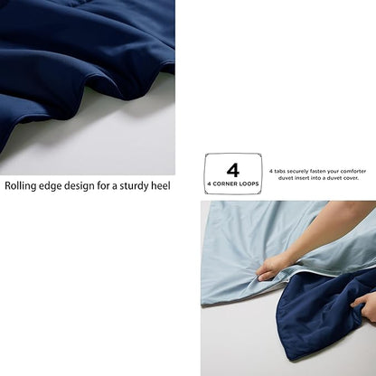 Zaizaihome Natural Bamboo Viscose Comforter Set King Size 3 Pieces, All-Season Soft Breathable Moisture-Wicking Quilt with Matching Pillowcases, Machine Washable, Quilted Fluffy Comforter (Navy Blue)