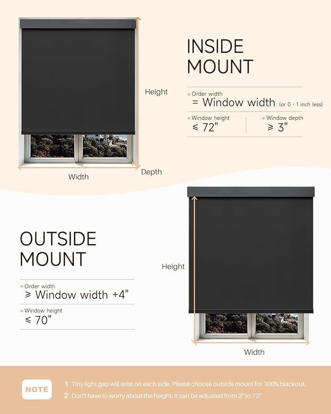 Smart Roller Shades for Windows, Alexa Blackout Motorized Blinds with Remote Control, Easy Install Automatic Electric Blinds for Indoor (50" W x 72" H, Black)