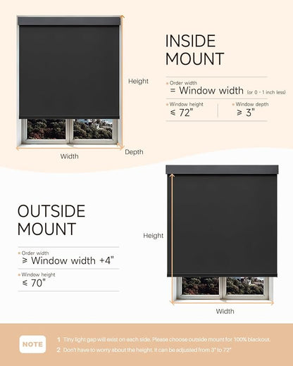 Smart Roller Shades for Windows, Alexa Blackout Motorized Blinds with Remote Control, Easy Install Automatic Electric Blinds for Indoor (48" W x 72" H, Black)