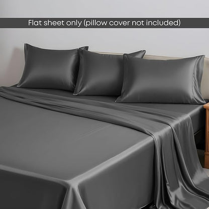 LINENWALAS Flat Sheet Only Rayon Derived from Bamboo Silk King Size Bedsheet Luxury Soft Cooling Flat Bed Bedsheet for Hot Sleepers (King, Charcoal Grey)