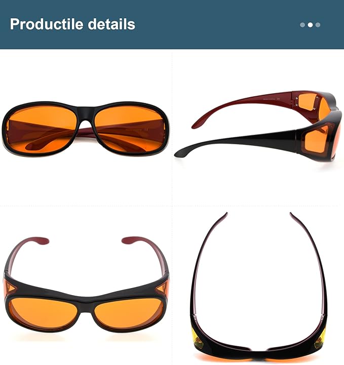 BLUELESS Fitover Blue Light Blocking Computer Glasses with Orange Tinted Sleep Glasses, Black Red