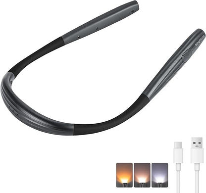 LED Neck Book Light Reading Lamp USB Rechargeable, Lighter Weight,Hands Free, Each 3 Colors with 3 Brightness, 80-hr Lasting Rechargeable Lamp,Perfect for Reading in Bed (Grey).