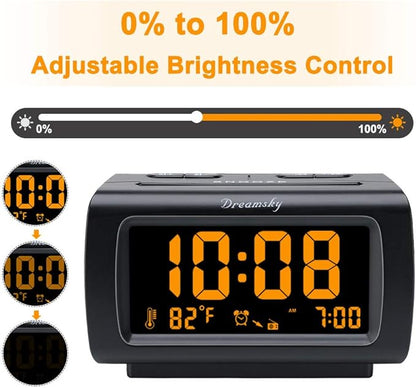 DreamSky Alarm Clock Radios for Bedrooms with Battery Backup, Large Big Numbers with Dimmer Wheel, USB Port, Bedside Digital FM Radio with Sleep Timer, Temperature, Adjustable Volume, Snooze