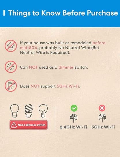 meross 3 Way Smart Switch, Smart Light Switch Supports Apple HomeKit, Siri, Alexa, Google Assistant & SmartThings, 2.4GHz WiFi Light Switch Neutral Wire Required, Remote Control Timer 2 Pack