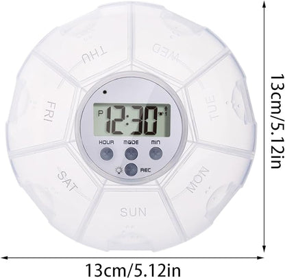 Pill Storage Case with Timer - Smart Medication Organizer Box with 7 Compartments, Alarm Reminder | Recording Feature, LED Light, Portable Pill Dispenser for Health Products, Daily Supplemen