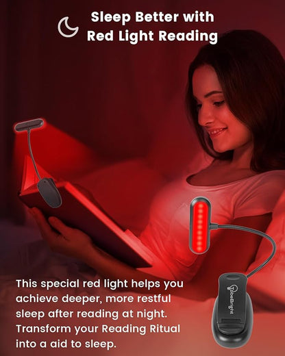 670nm Red Light Book Light LED Rechargeable USB-C Clip On Book Lights for Reading at Night, 100% No Blue-Light Eye Care Book Lamp 360° Flexible, Gift for Kids, Travel, Learning