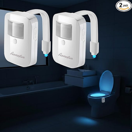 USB Rechargeable Toilet Night Lights, 2 Pack, Motion Sensor LED Nightlight for Multiple Bathrooms, 16 Colors, Soft Non-Blinding Glow, Dimmable, Practical Funny Gifts for Men, Women, Seniors