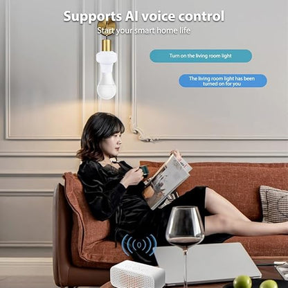 Smart Light Socket, 4 Pack WiFi Light Bulb AdapterApp Control Voice Control Timer Function Group Control Easy Installation for Home Office White 92x62mm (4 Packs)