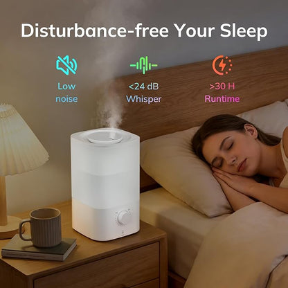 ZAFRO 3.2L Cool Mist Humidifier for Bedroom, 360° Adjustable Nozzle & 7 Color LED Night Light, Top Fill Design & Multiple Mist Levels, 24 dB Quiet Ultrasonic Comfort Humidifiers, White