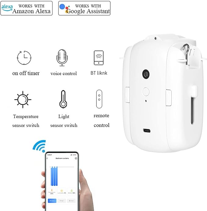 Curtain Controller, 2Pcs Smart Electric Curtain Motor Curtains Rod Opener Voice Control Timer Control Light Sensor Automatic Curtain Switch Robot for I-Rail U-Rail
