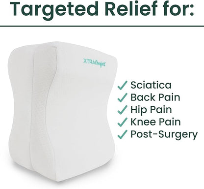 Memory Foam Knee Pillow for Side Sleepers - Orthepedic Sciatica, Back, Under Leg, Hip and Joint Support - Pregnancy and Maternity