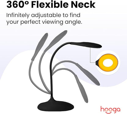 hooga Desk Lamp, Blue Light Blocking, 3 Modes: Amber 1600K, Red, Full-Spectrum 4000K, Dimmable, Rechargeable, Eye Strain Relief, Circadian Friendly