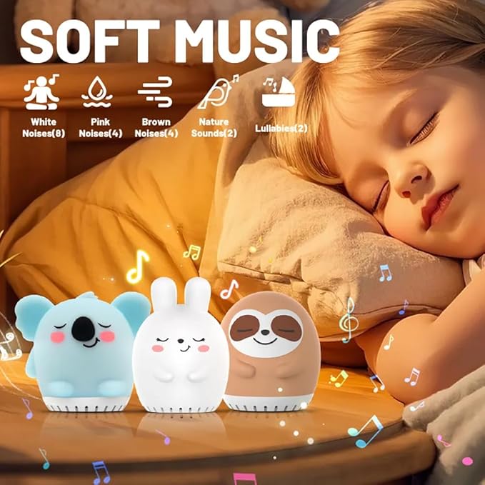 GlowBoo Portable Sound Machine 3-Pack with 20 Sounds & Lullabys, Soft BPA-Free Silicone, White Noise Machine with Timer, Washable Cover, 9 Colors for Babys & Small Children, USB Rechargeable