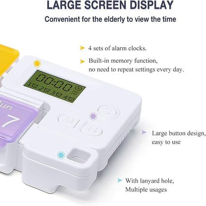 7 Days Pill Dispenser Organizer with Reminder Alarm - CozyCabin Portable Travel Vitamins Medicine Box Case(Rainbow)
