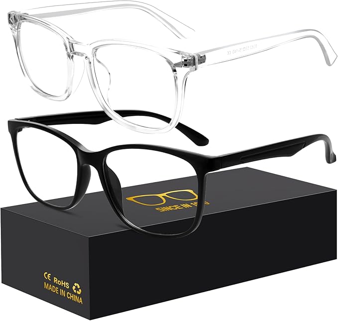 Blue-Light Blocking Glasses Computer Reading/Gaming/TV/Phones Glasses Fashion Anti Eyestrain UV Glasses for Women Men(H3-Black+Transparent)