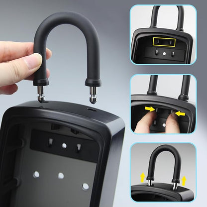 Smart Bluetooth Key Lock Box,Remote Access via App/Code,Resettable 6-Digit Combination,Large Capacity for 5 Keys,Wall-Mounted,No WiFi Needed,Grey(with Shackle)