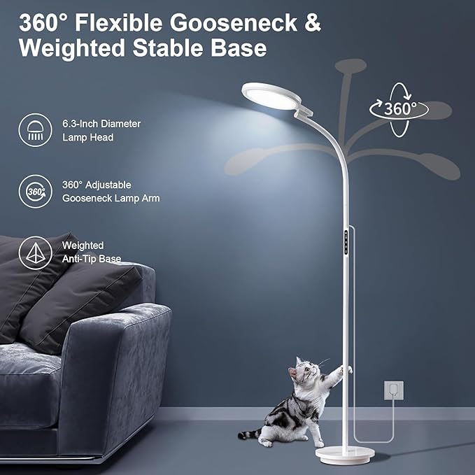 Light Therapy Lamp, LED Sunlight Lamp, 10000 Lux Full Spectrum Happy Therapy Lamp, Floor andDesklamp with 5 Brightness & 5 Color Temperatures, 3 Heights for Apartment/Office/Home